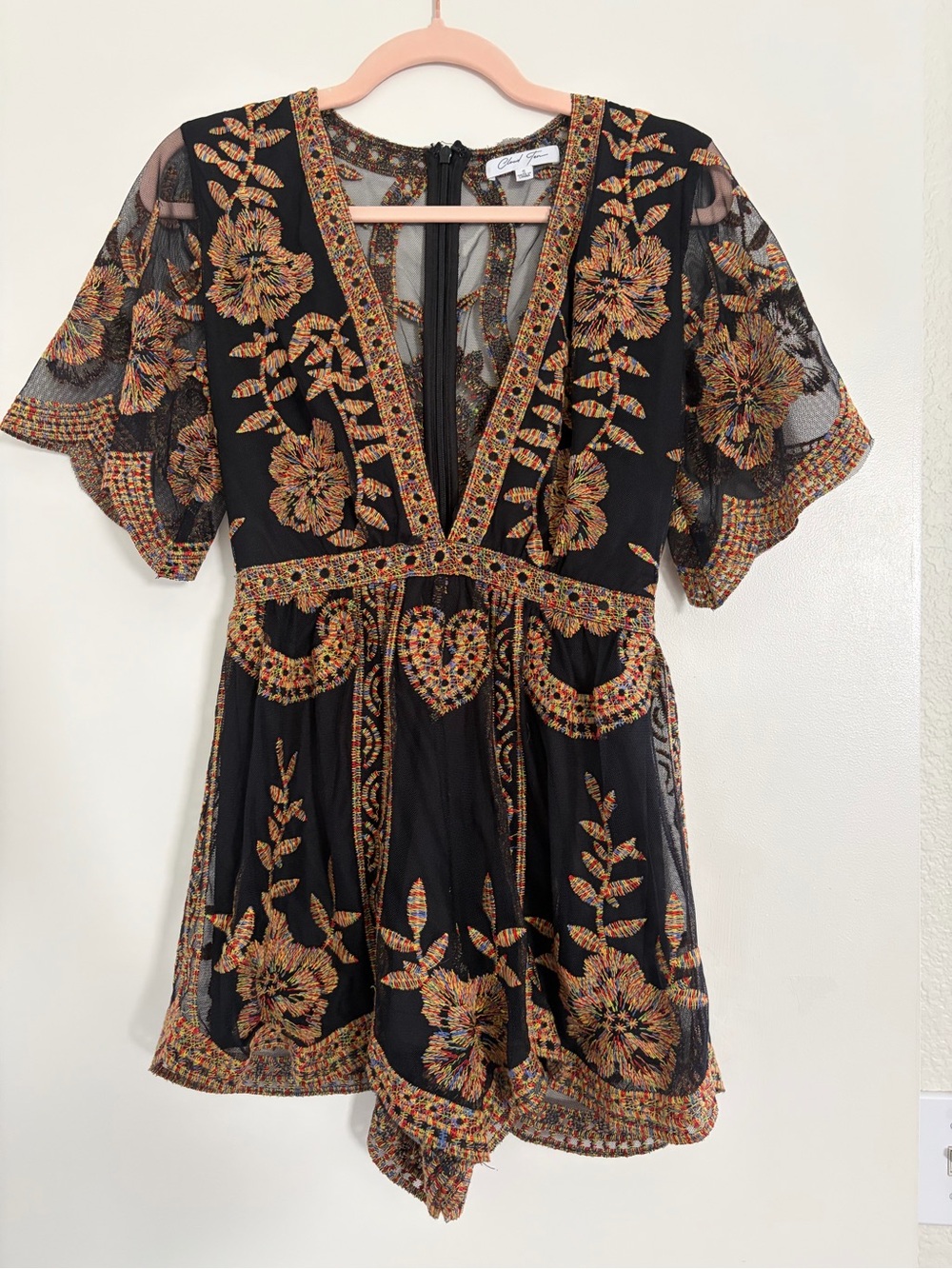 Embroidered V-Neck Black Floral Romper - Unknown Brand